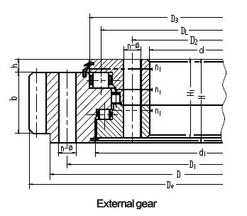 drawing-of-three-row-roller-slewing-bearing-External-gear