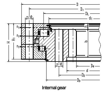 drawing of three row roller slewing bearing internal gear